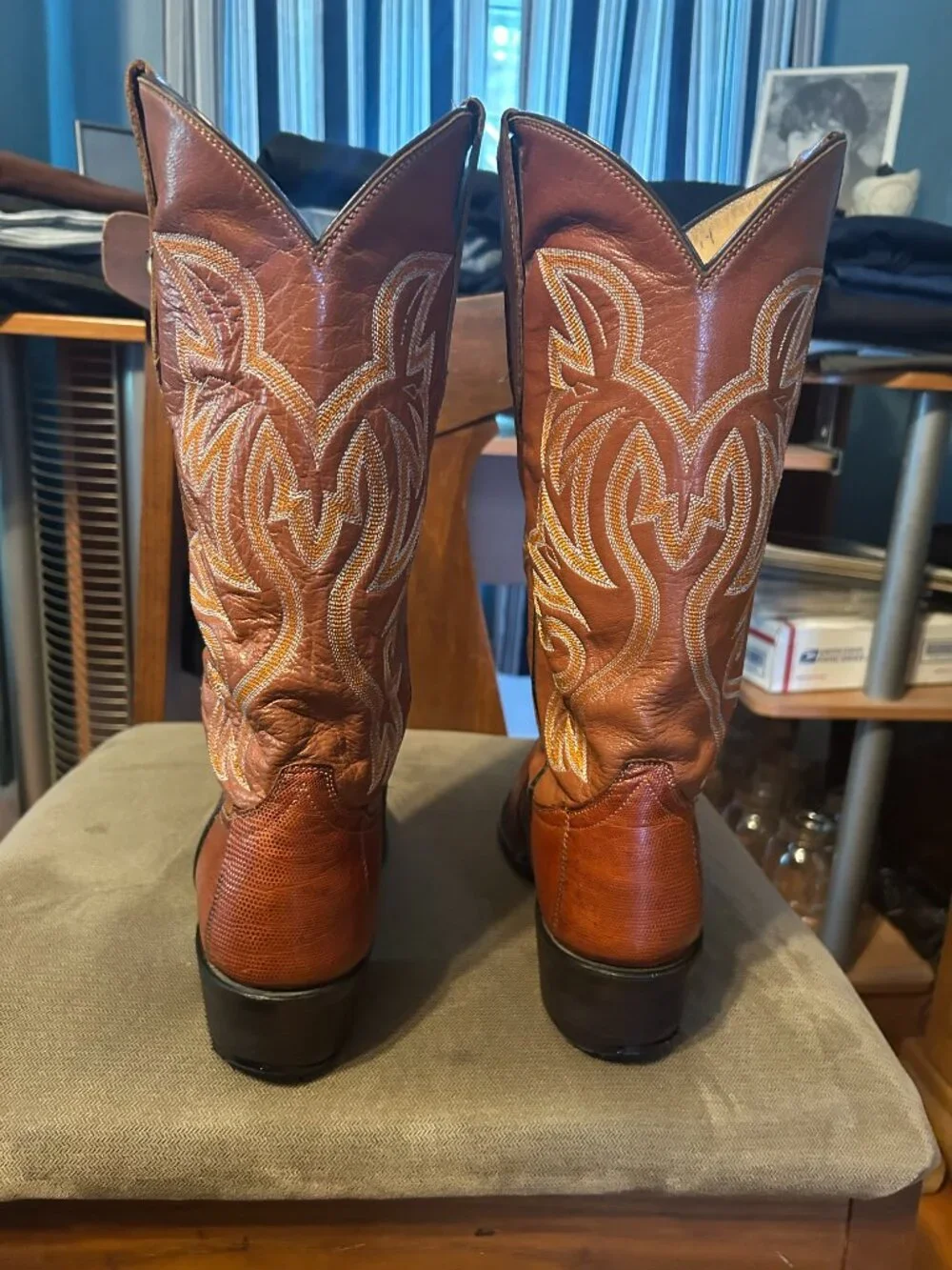 Cowtown Teju Lizard Cognac Cowboy Boots 8.5 D